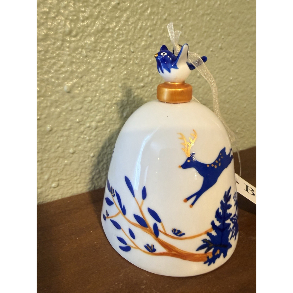 Bella’s Garden Blue And White Deer Christmas bell Ornament - Picture 3 of 6